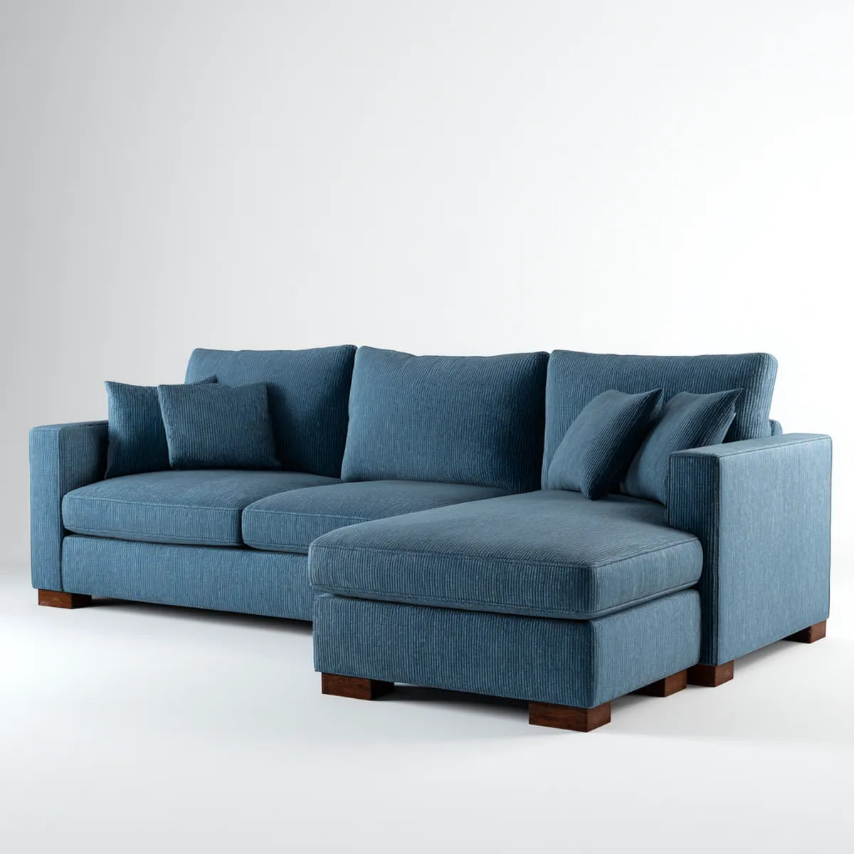 Ecksofa mit Recamiere rechts Blau 280 x 170 x 85 cm Polyester-Cord 3-Sitzer L-Form