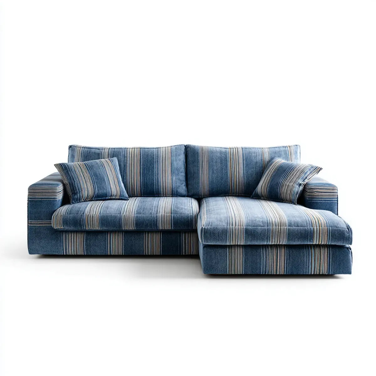 Ecksofa mit Recamiere rechts Blau gestreift 250 x 160 x 88 cm Polyester rechteckig