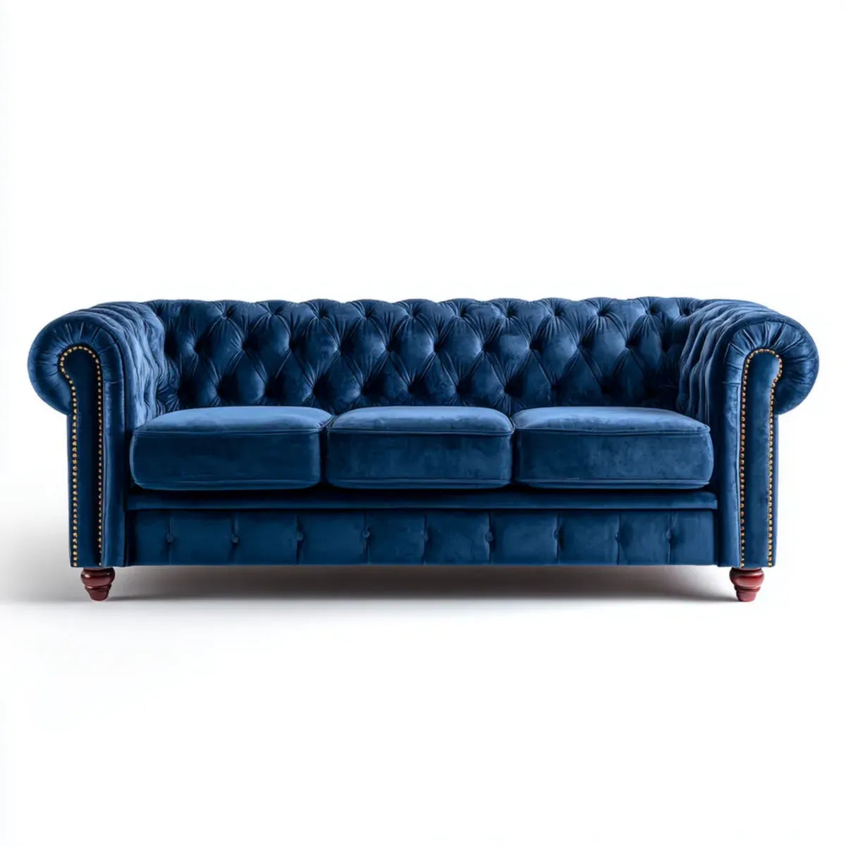 3-Sitzer Chesterfield Sofa Dunkelblau 220 x 90 x 78 cm Polyestersamt Massivholz rechteckig