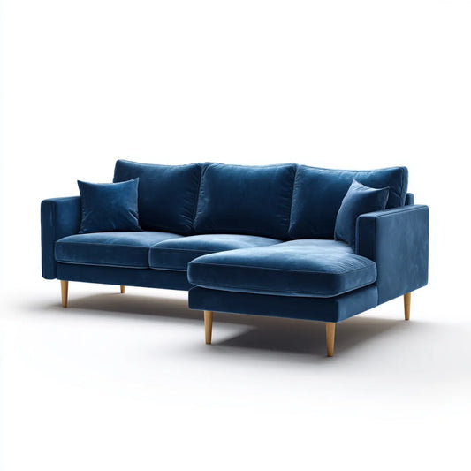Ecksofa mit Recamiere rechts Dunkelblau 240 x 160 x 85 cm Samtbezug aus Polyester L-Form