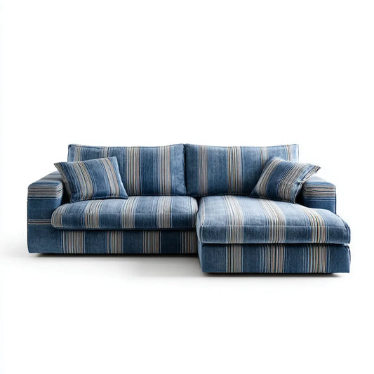 Ecksofa mit Recamiere rechts Blau gestreift 250 x 160 x 88 cm Polyester rechteckig
