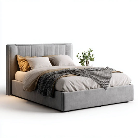 Stauraumbett Grau 160 x 200 cm mit Samtbezug und gepolstertem Kopfteil
