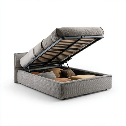 Stauraumbett mit Bettkasten Grau 160 x 200 cm Polyester Rechteckig
