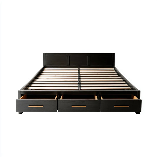 Stauraumbett Doppelbett Schwarz 180 x 200 cm MDF Rechteckig mit 3 Schubladen und Lattenrost