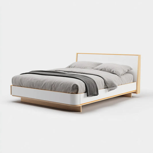 Doppelbett 180 x 200 cm Weiß Natur mit MDF-Rahmen und Kiefernholzleisten rechteckig