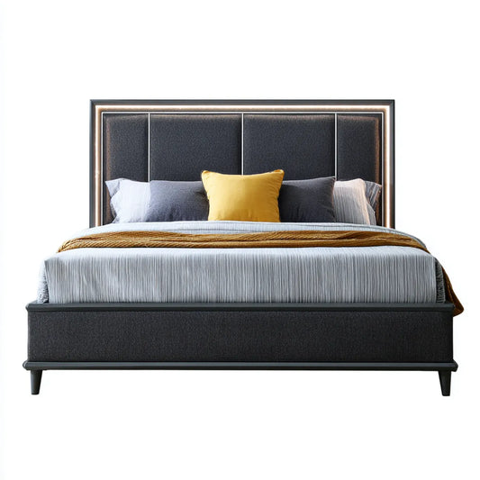 Polsterbett Doppelbett Schwarz 180 x 200 cm mit LED-Kopfteil aus Polyester und MDF rechteckig