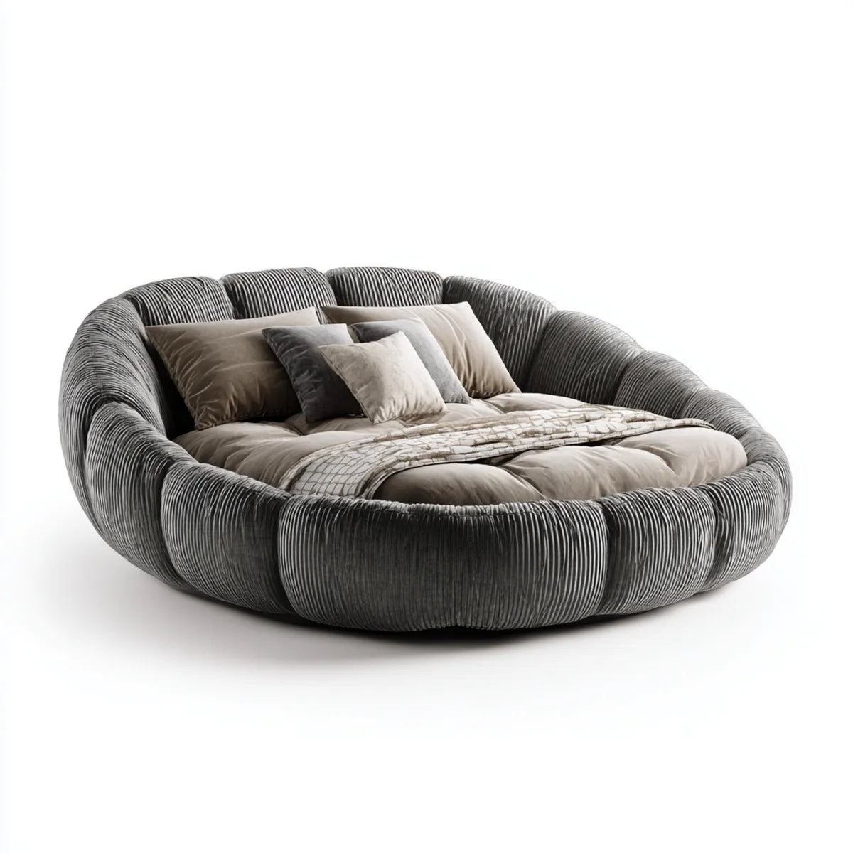 Polsterbett Doppelbett Grau 180 x 200 cm Polyester Rund