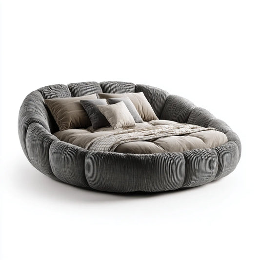 Polsterbett Doppelbett Grau 180 x 200 cm Polyester Rund