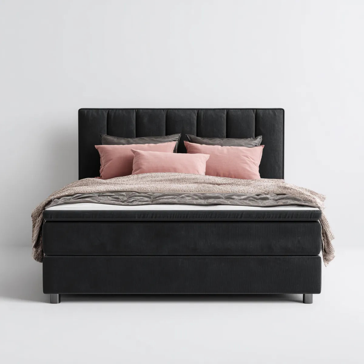 Boxspringbett Schwarz 180 x 200 cm mit Polyesterbezug und gepolstertem Kopfteil Rechteckig
