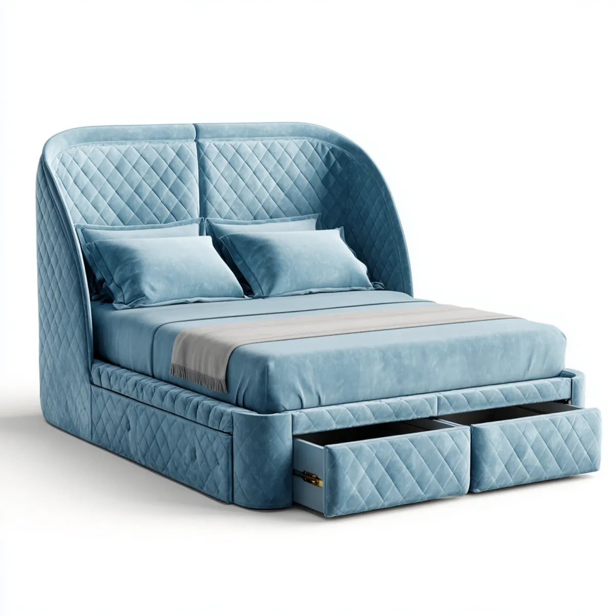 Stauraumbett Polsterbett Hellblau 180 x 200 cm Polyester-Samt mit abgerundetem Kopfteil
