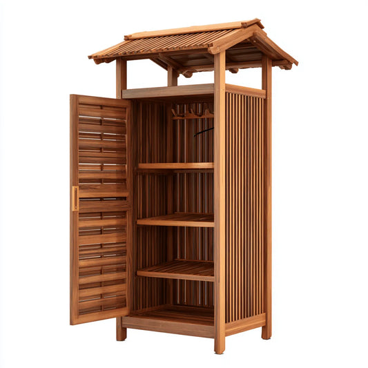 Gartenschrank mit Dach Braun 90 x 50 x 180 cm aus Bambus rechteckig
